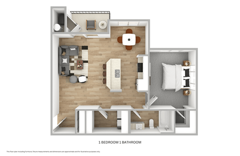 Floor plan for 1 bed, 1 bath, 801 sqft
